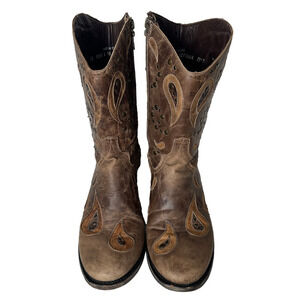 Lane Boots Brown with Cut-Outs, Studs and Side Zips Cowboy Cowgirl